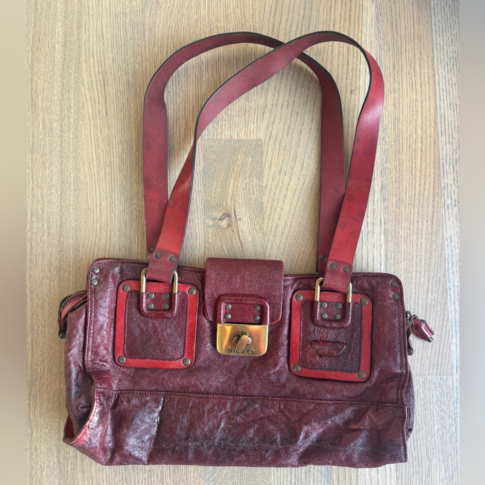 Diesel Burgundy Leather Shoulder Bag